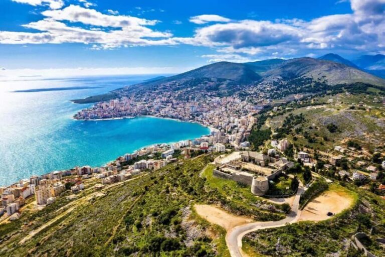 From Durrës/Golem: Saranda, Ksamil, and Blue Eye Day Trip - Saranda promenade and the Corfu-facing vibe