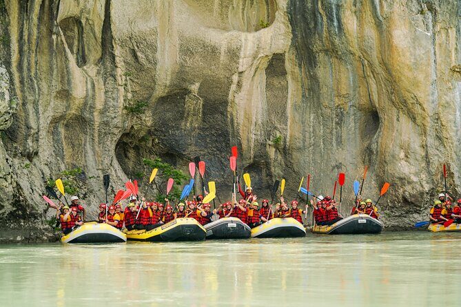 Rafting Vjosa River Gjirokastër Albania ARG - On-the-water rafting: riffles, calm stretches, and when you get to jump